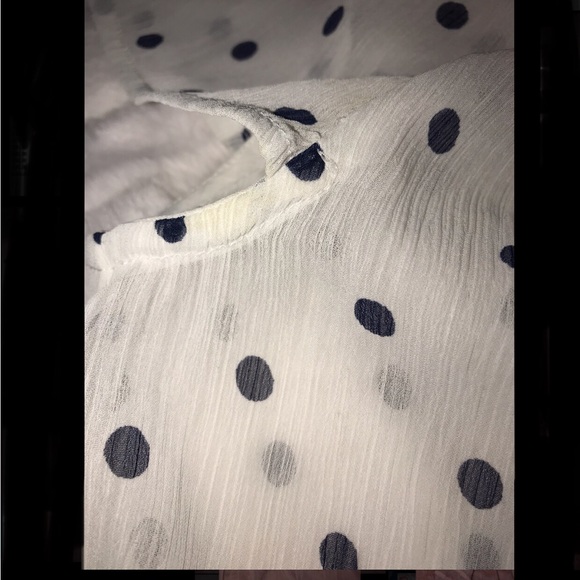 Mesh White & Navy Polkadot Button Shirt - Picture 5 of 5